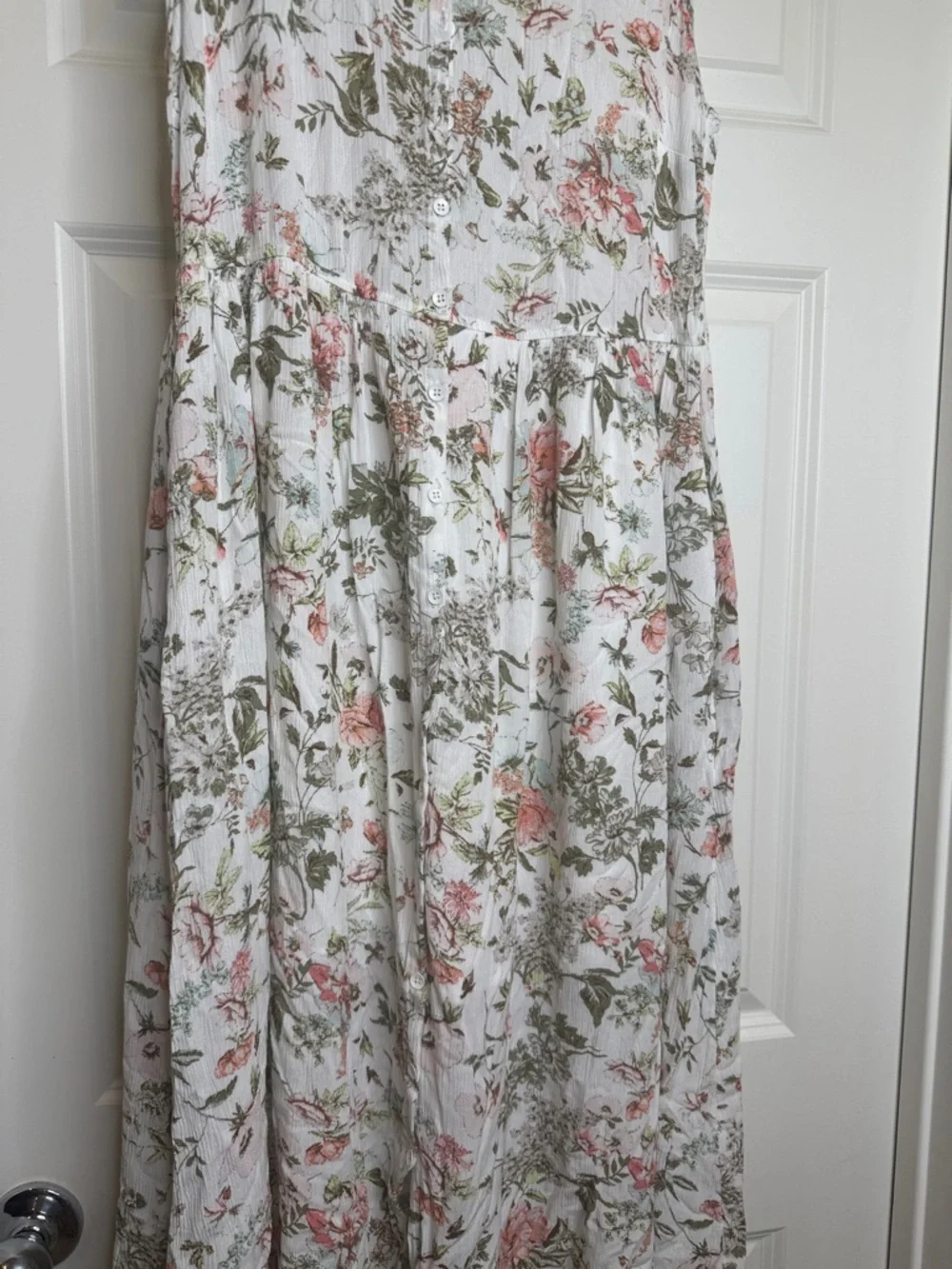 Frye sleeveless floral white button down flowy midi dress sz Sm - Picture 3 of 7